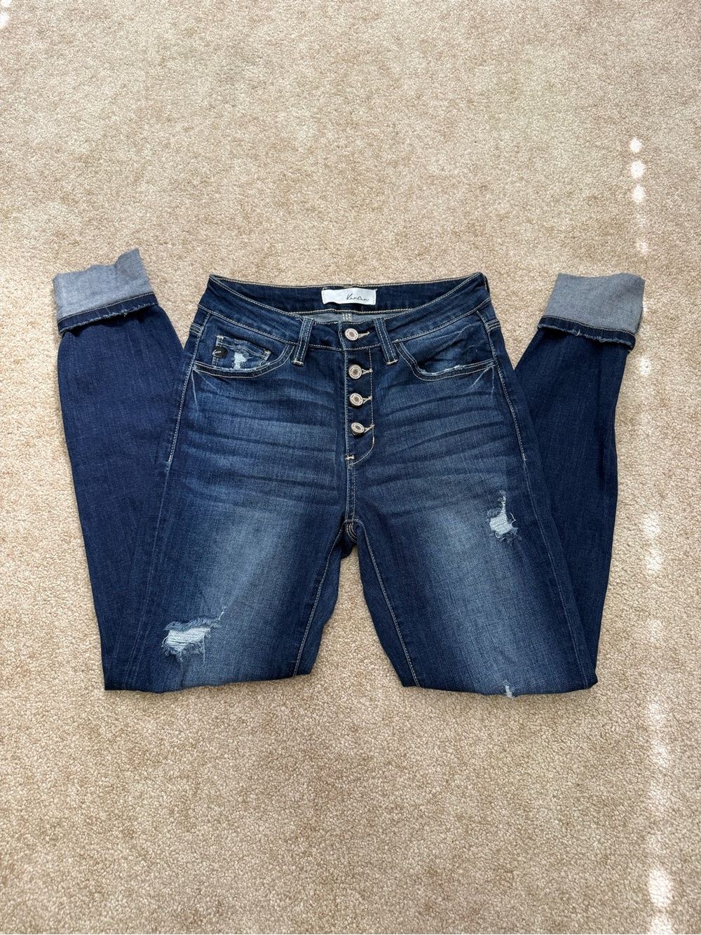 KanCan Distressed Button Fly Skinny Jeans Dark Wash Size 5/26